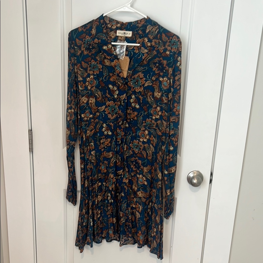 Natural Life Floral Dress - Teal and Brown
